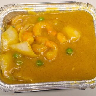 Prawn curry with mixed vegatables in a rich, spiced sauce, served hot and aromatic