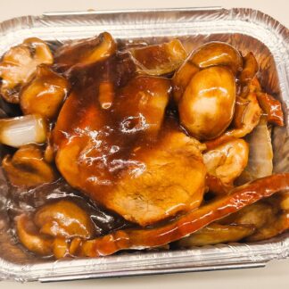 Stir fried soya sauce pork with Mushrooms