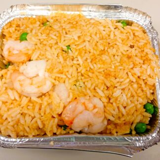 King prawn fried rice stir-fried with egg and mixed vegetables, light and savory